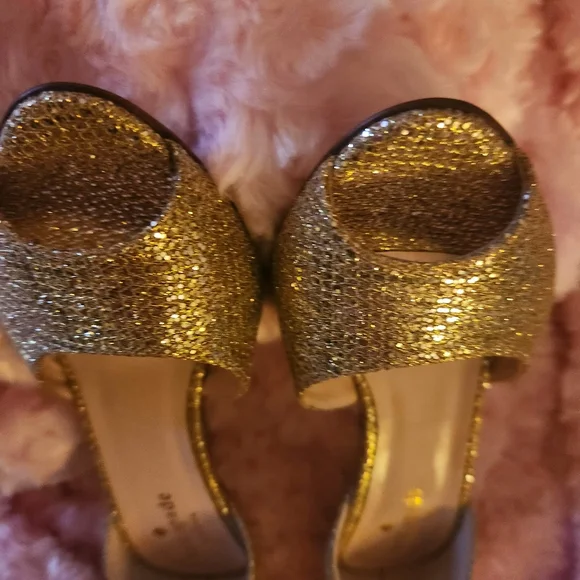 Kate Spade Sage Gold Sparkle Peep Toe Heels - Picture 7 of 7